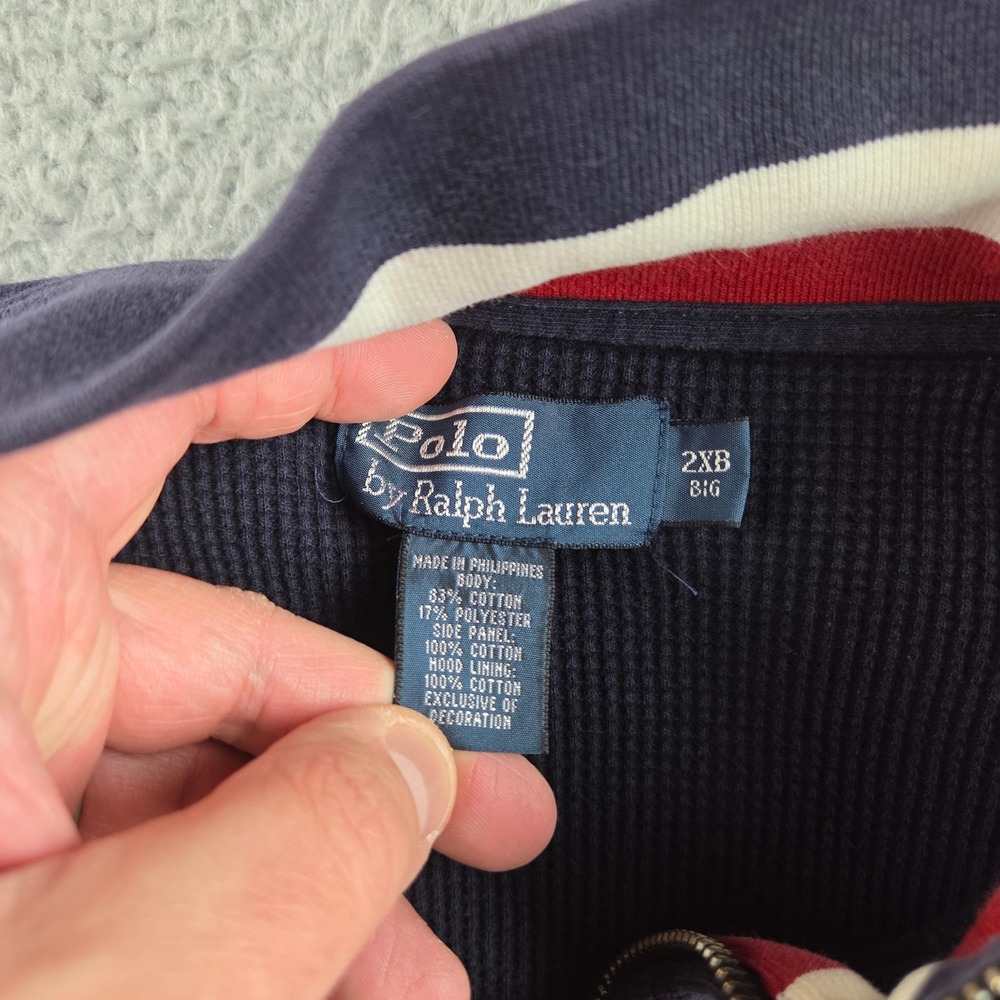 Polo Ralph Lauren Track Jacket Mens 2XB Navy‎ Blue Thermal Lined Full Zip Stripe - Picture 9 of 10